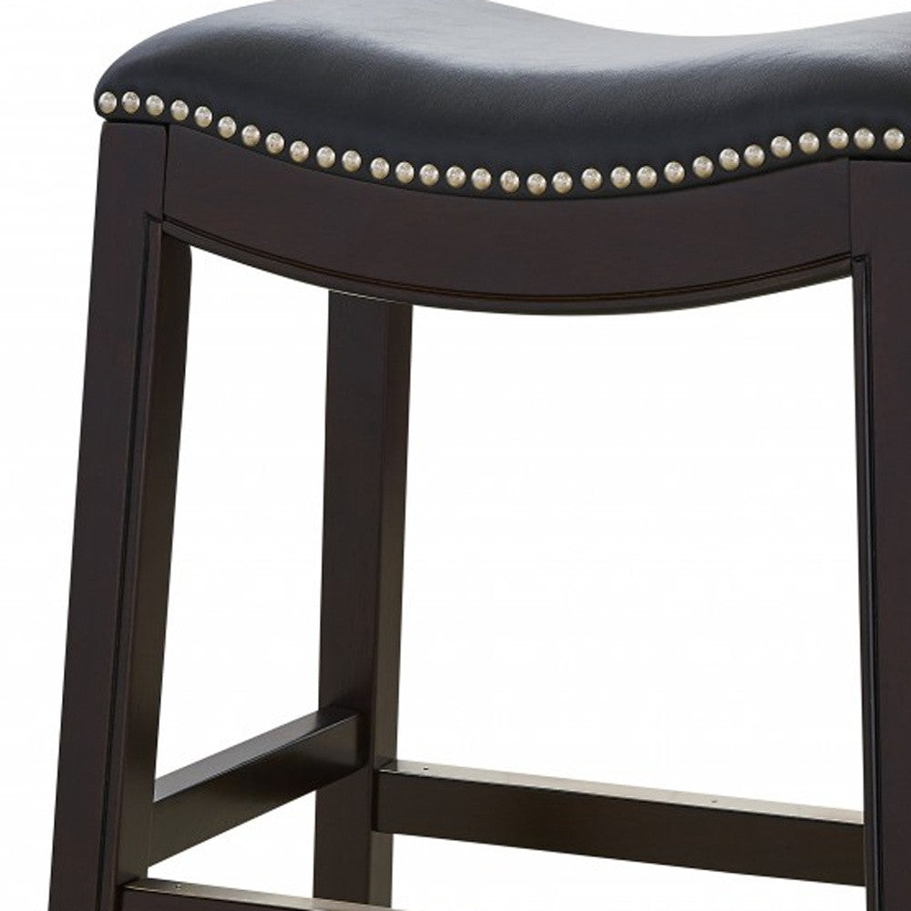 31" Black And Espresso Solid Wood Backless Bar Height Bar Chair