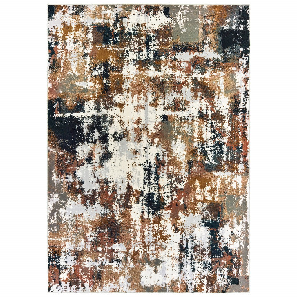 8' Ivory Gray Abstract Sectors Indoor Runner Rug