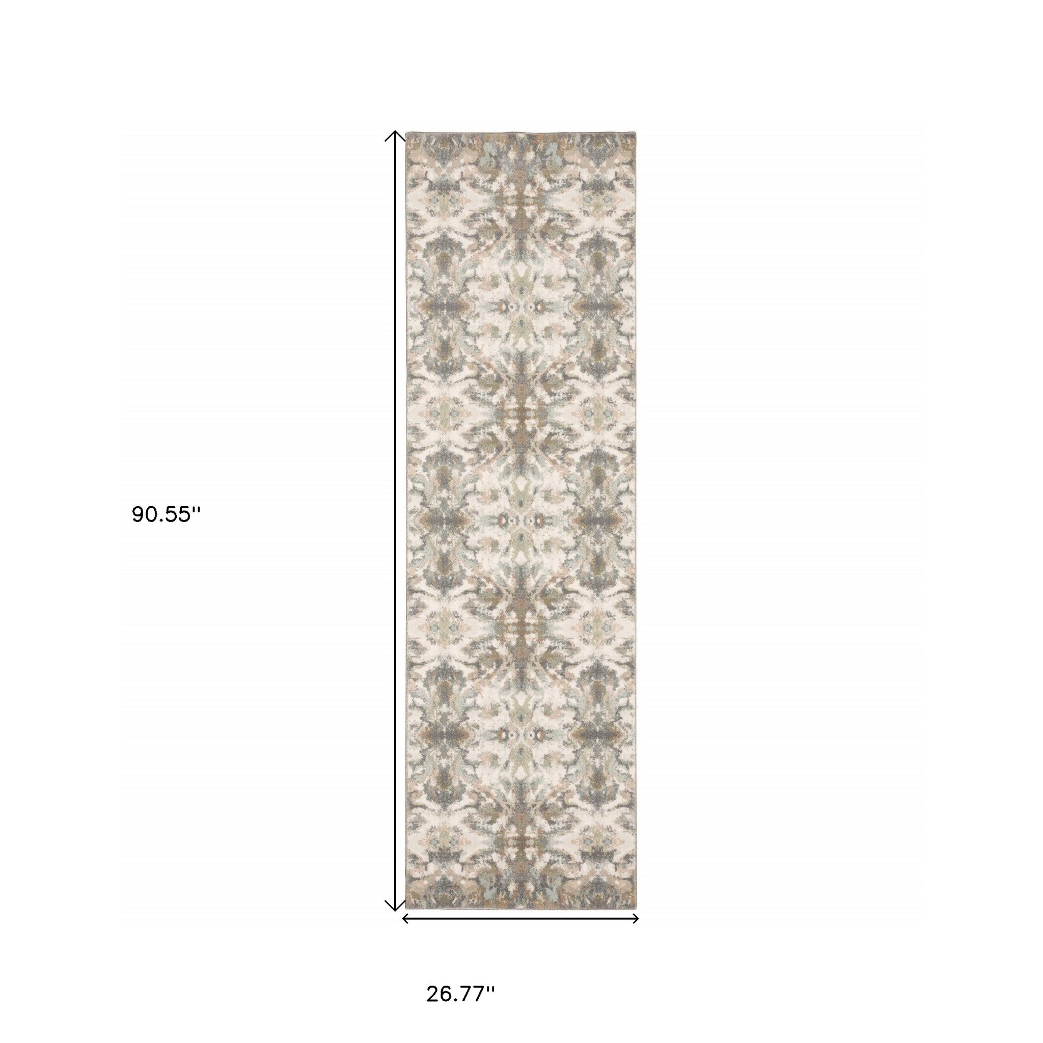 7' Ivory Gray Abstract Ikat Indoor Runner Rug