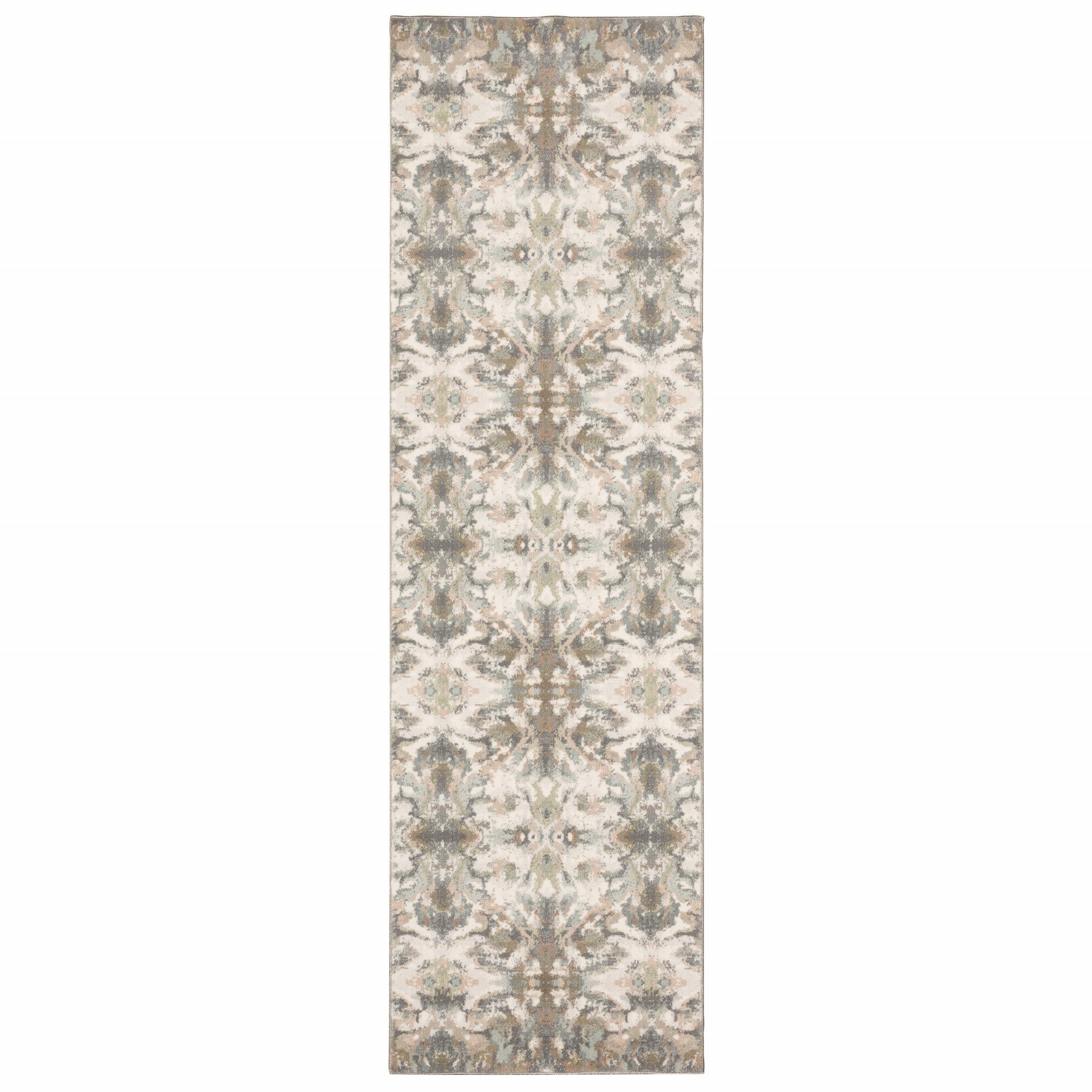 7' Ivory Gray Abstract Ikat Indoor Runner Rug