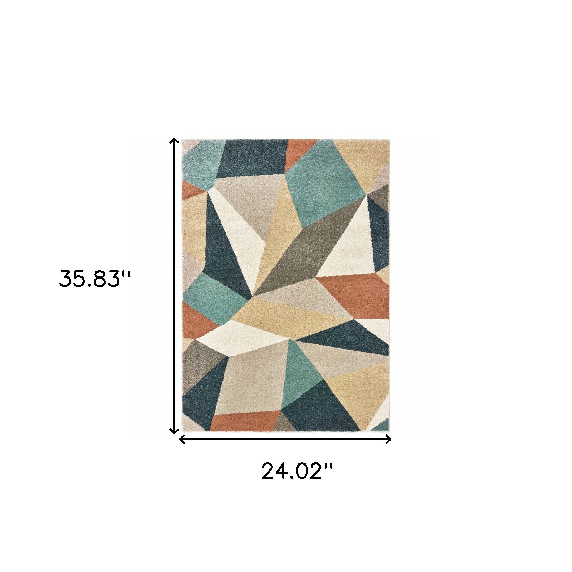 5' X 7' Blue Green Beige Retro Wedge Indoor Indoor Area Rug