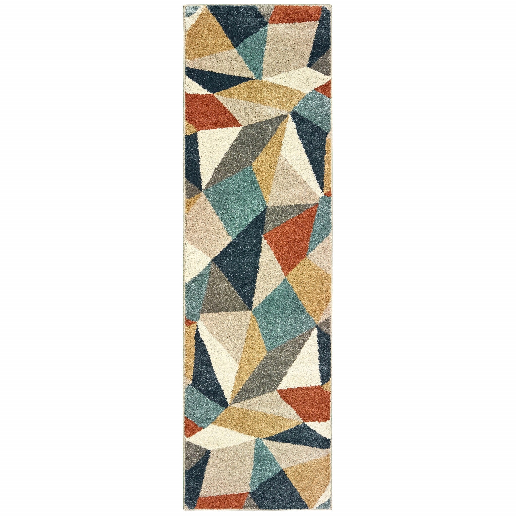 5' X 7' Blue Green Beige Retro Wedge Indoor Indoor Area Rug