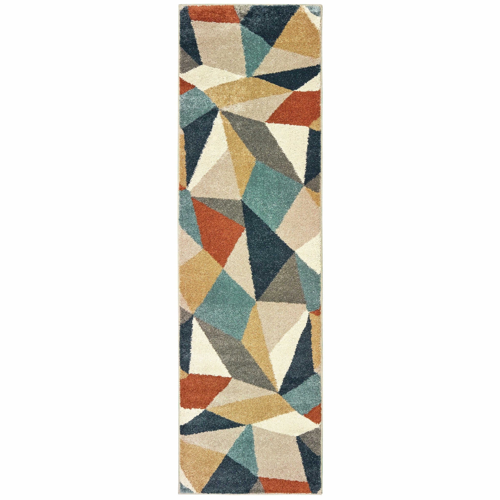 5' X 7' Blue Green Beige Retro Wedge Indoor Indoor Area Rug