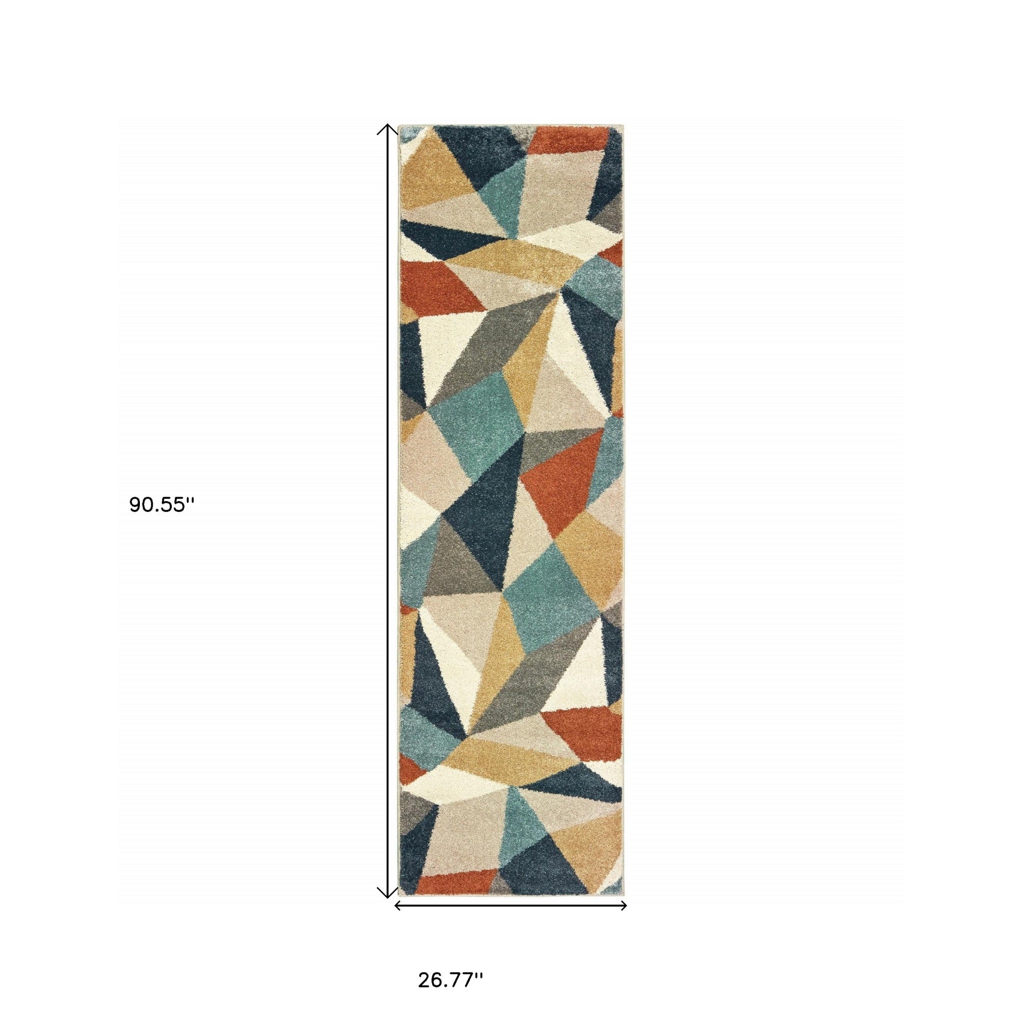 5' X 7' Blue Green Beige Retro Wedge Indoor Indoor Area Rug