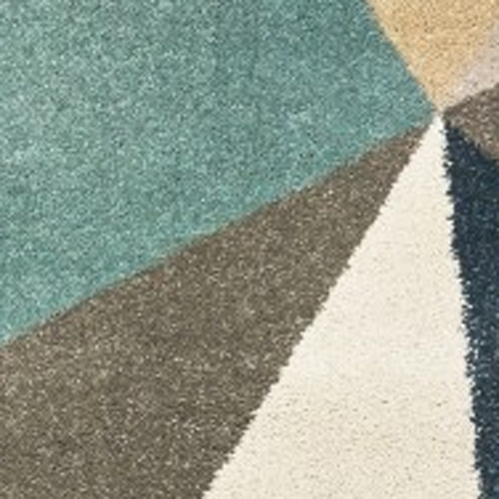 2' X 3' Blue Green Beige Retro Wedge Indoor Area Rug