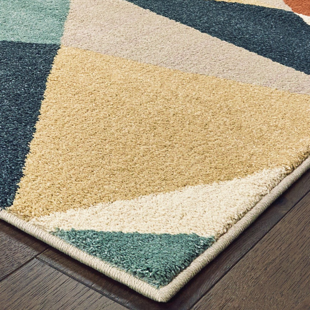 2' X 3' Blue Green Beige Retro Wedge Indoor Area Rug