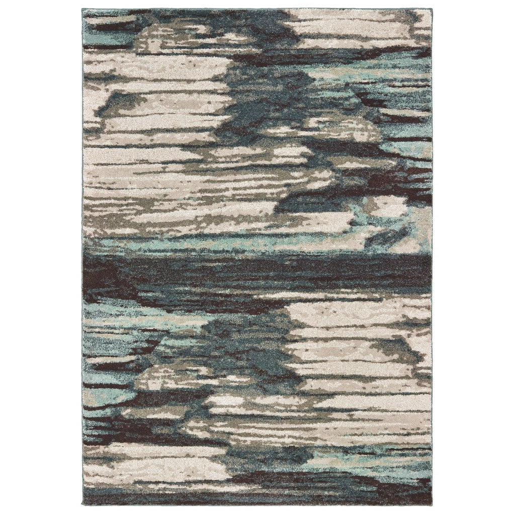 2' X 3' Ivory Blue Gray Abstract Layers Indoor Accent Rug