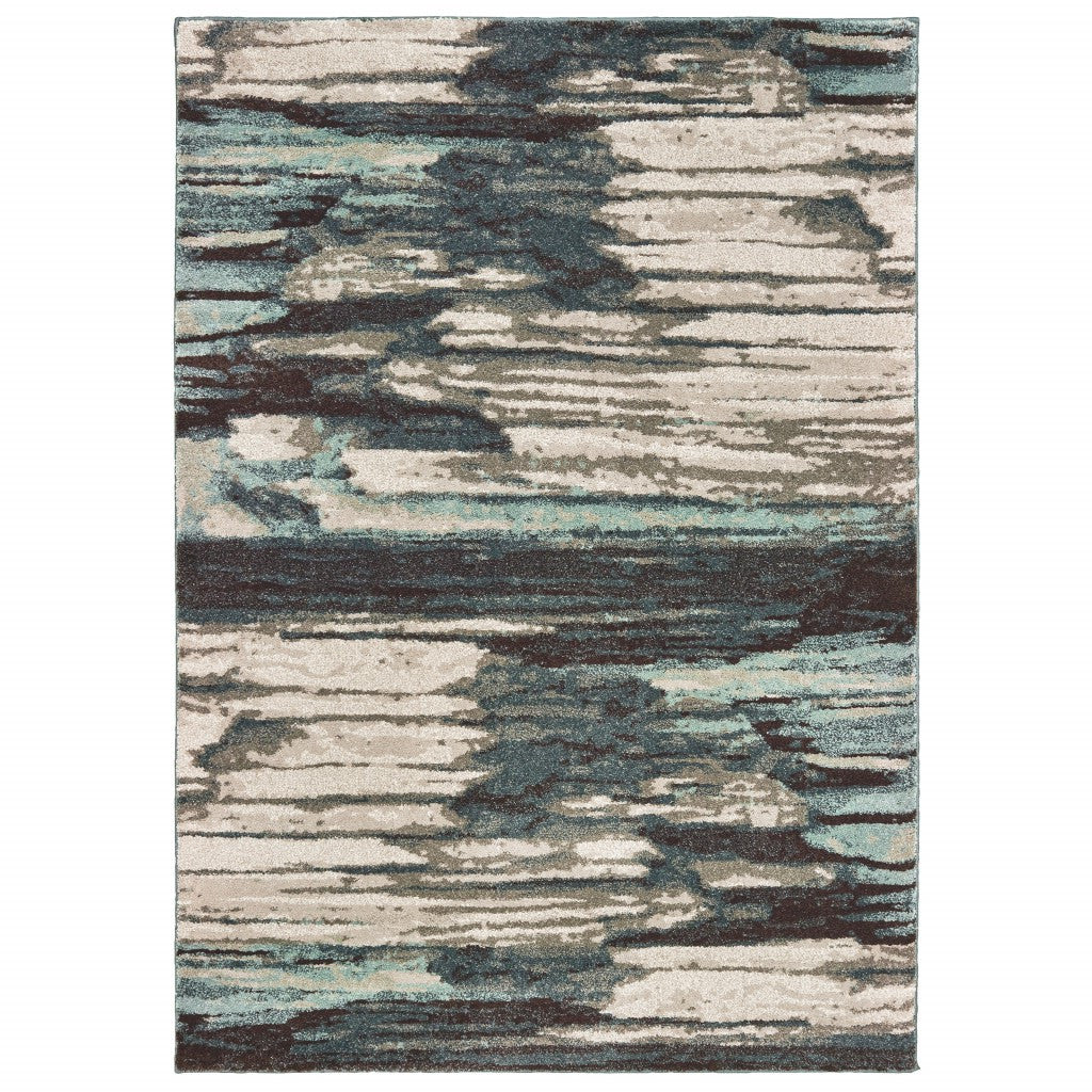 2' X 3' Ivory Blue Gray Abstract Layers Indoor Accent Rug