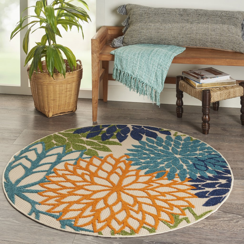 3' X 4' Ivory And Blue Floral Indoor Outdoor Area Rug