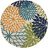 5' Round Ivory And Blue Round Floral Indoor Outdoor Area Rug