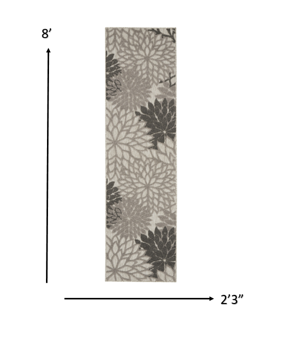 2' X 6' Gray Floral Indoor Outdoor Area Rug