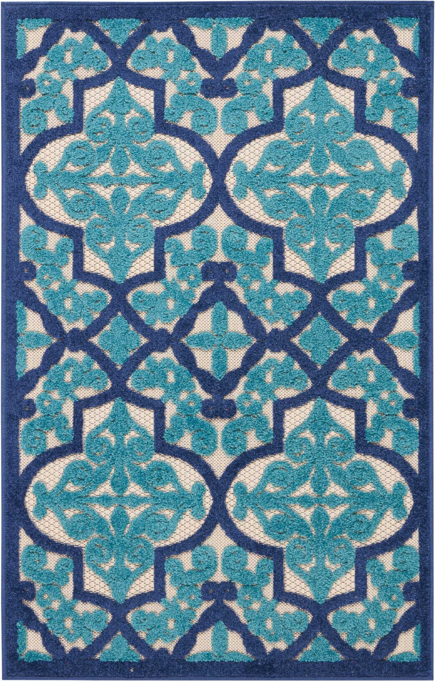 4' X 6' Blue And Ivory Moroccan Indoor Outdoor Area Rug