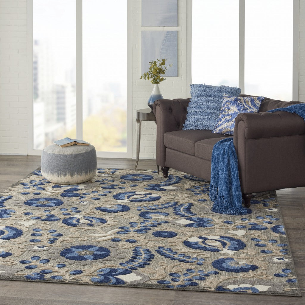 2’ x 12’ Natural and Blue Indoor Outdoor Runner Rug