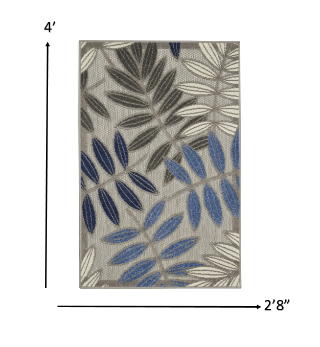 4' X 6' Grey/Blue Floral Indoor Outdoor Area Rug