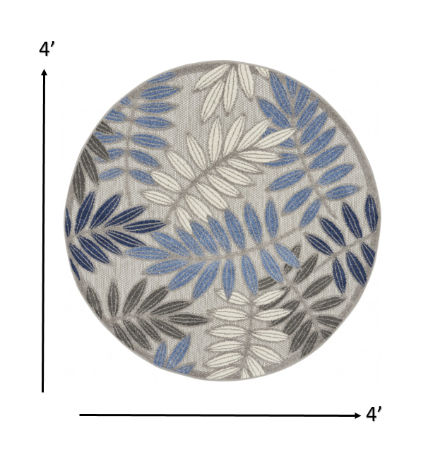4' X 6' Grey/Blue Floral Indoor Outdoor Area Rug
