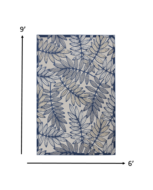 5' X 8' Ivory And Blue Floral Indoor Outdoor Area Rug