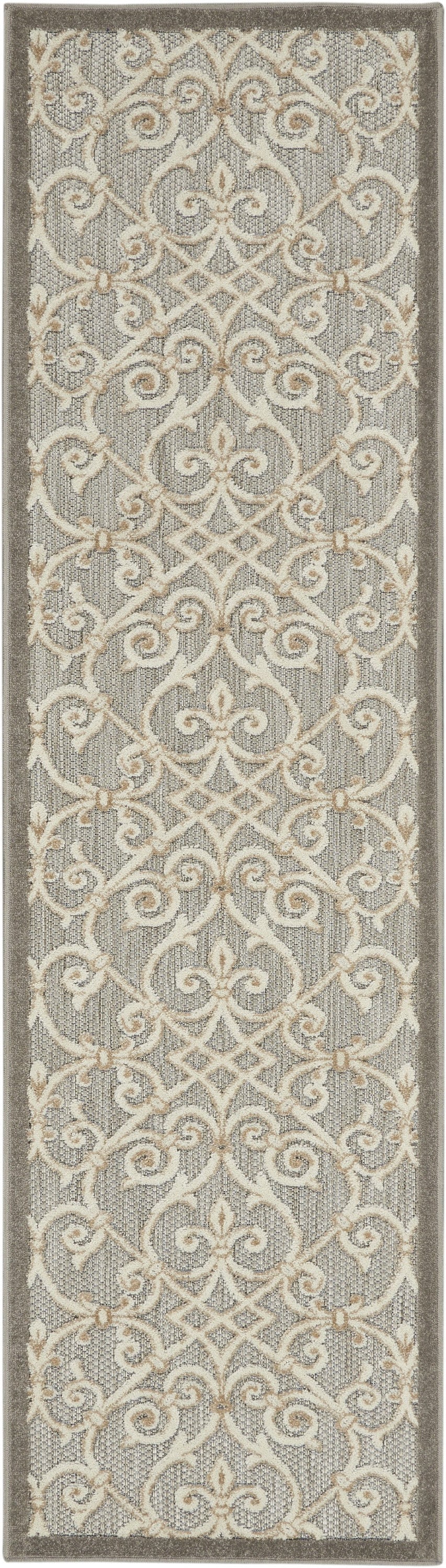 2' X 8' Gray And Ivory Floral Indoor Outdoor Area Rug