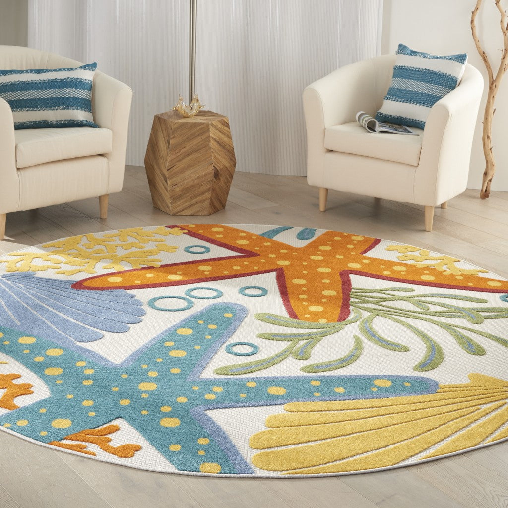 5' X 8' Yellow And Ivory Indoor Outdoor Area Rug