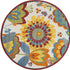 5' Round Yellow And Ivory Round Floral Indoor Outdoor Area Rug