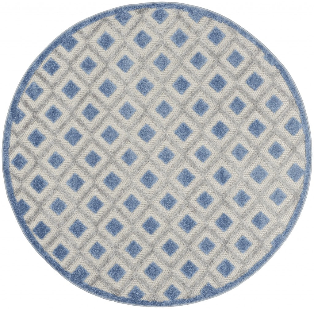 5' Round Blue And Gray Round Geometric Indoor Outdoor Area Rug
