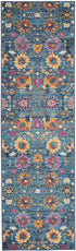 6' Blue And Orange Floral Power Loom Runner Rug