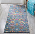 4' Blue And Orange Round Floral Power Loom Area Rug