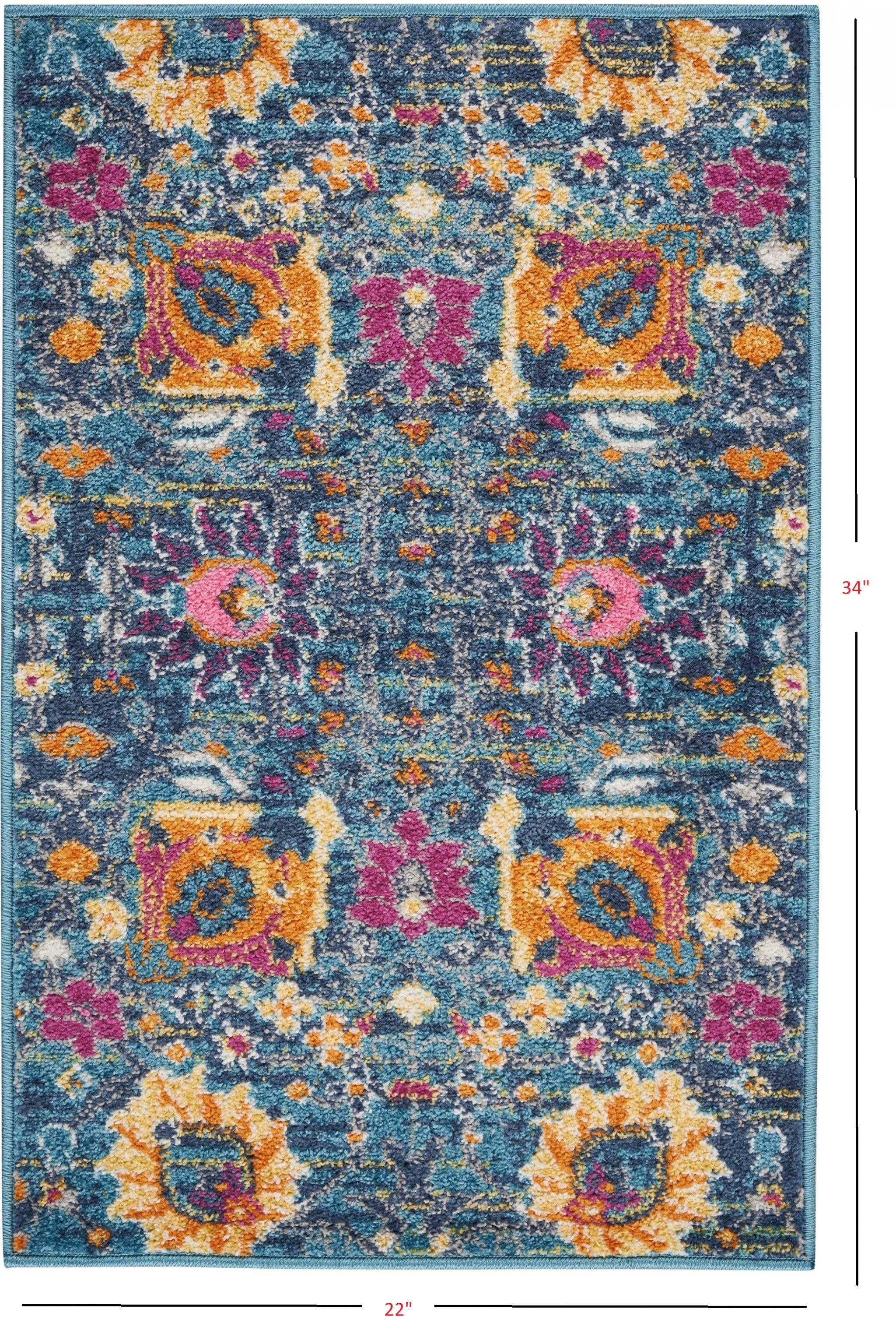 4' Blue And Orange Round Floral Power Loom Area Rug