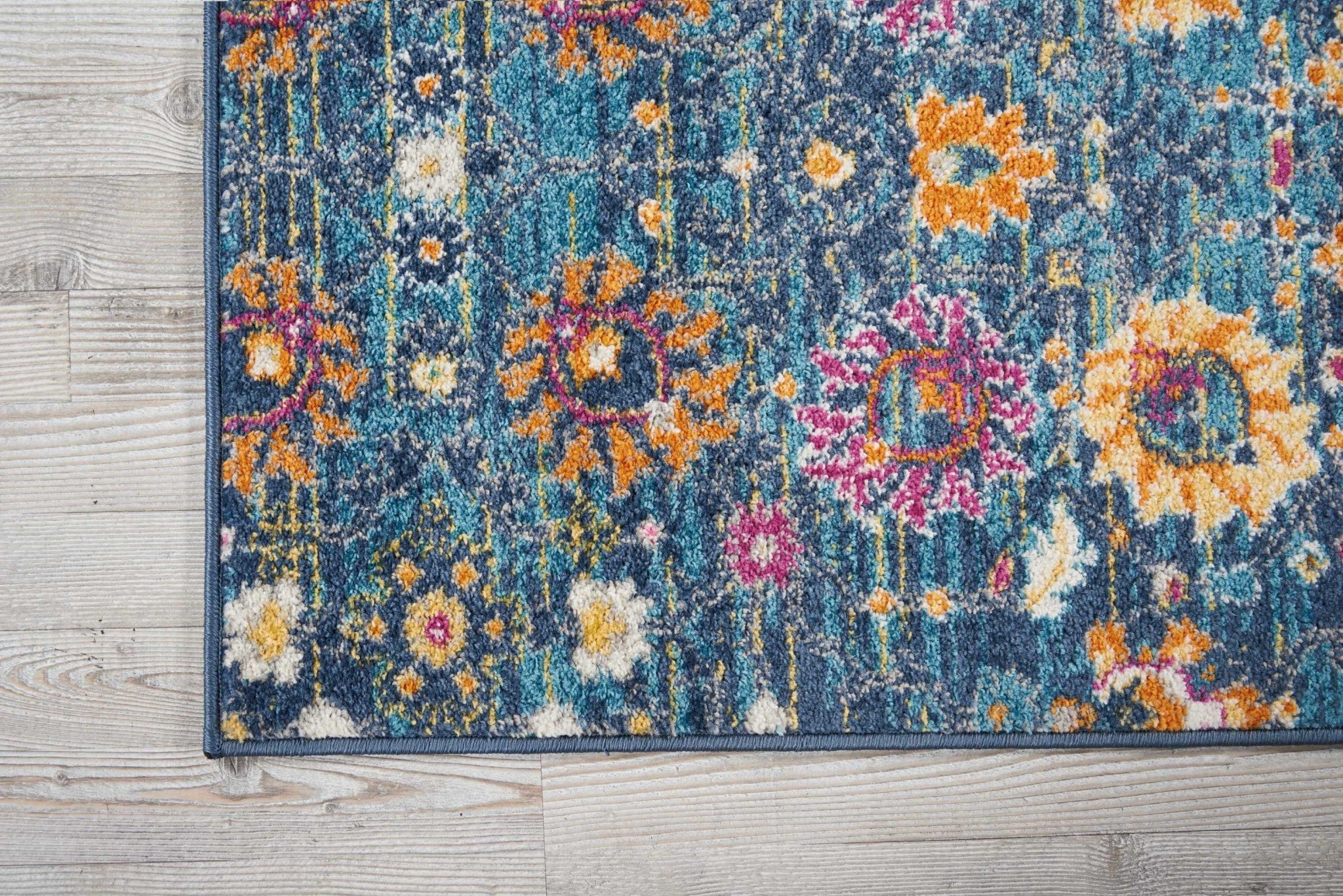 4' Blue And Orange Round Floral Power Loom Area Rug