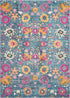 6' Blue And Orange Floral Power Loom Runner Rug