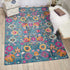 4' Blue And Orange Round Floral Power Loom Area Rug