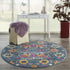 4' Blue And Orange Round Floral Power Loom Area Rug