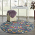 4' Blue And Orange Round Floral Power Loom Area Rug