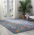 6' Blue And Orange Floral Power Loom Runner Rug