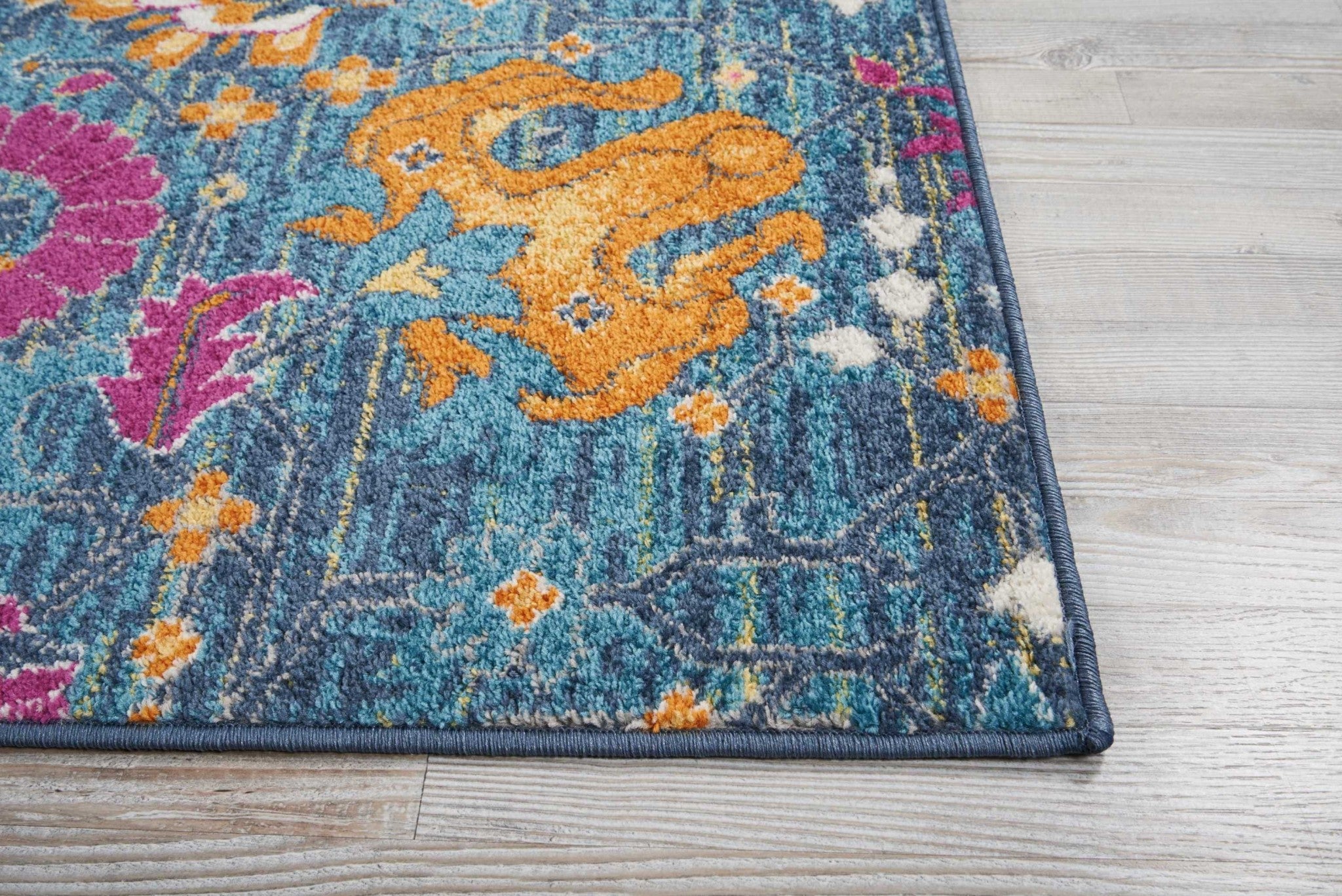 4' Blue And Orange Round Floral Power Loom Area Rug