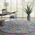 4' Blue And Orange Round Floral Power Loom Area Rug