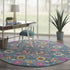 4' Blue And Orange Round Floral Power Loom Area Rug