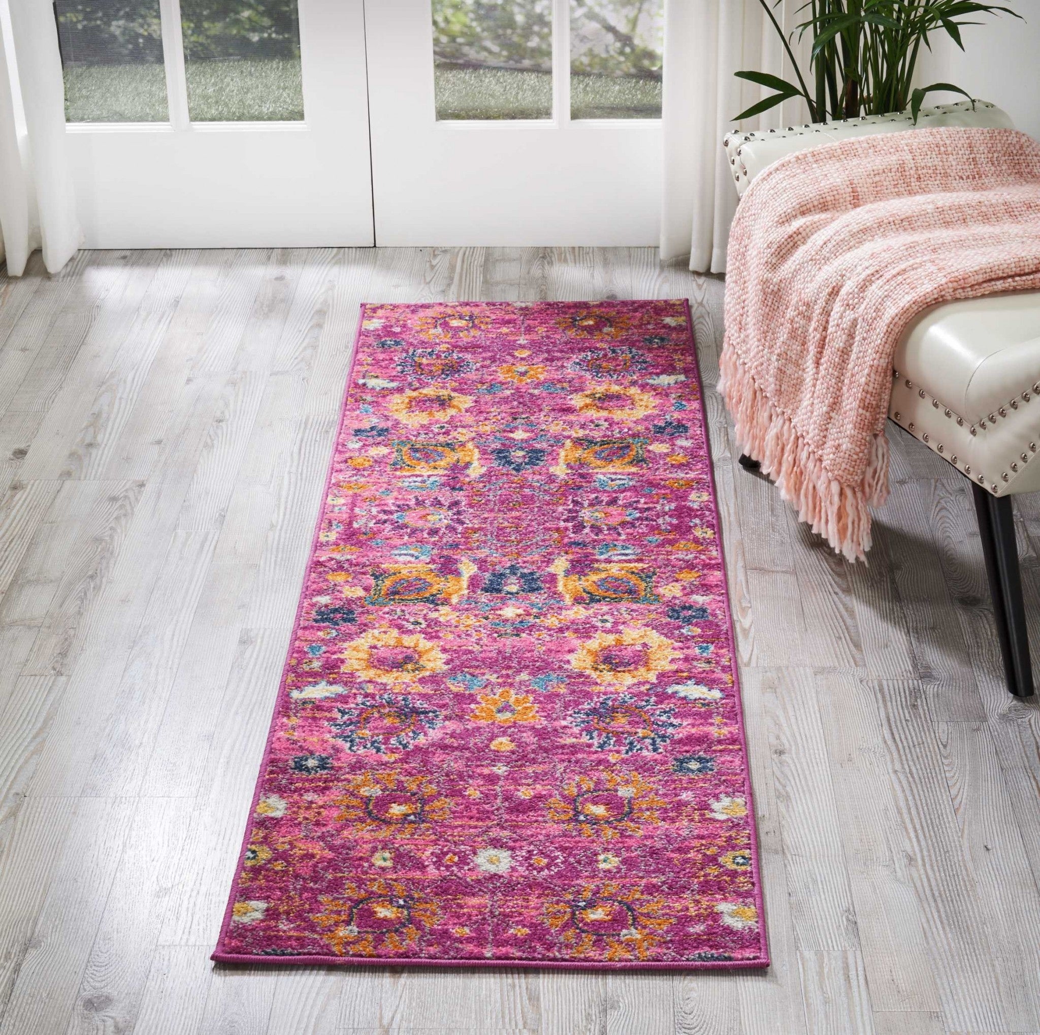 6' Fuchsia Floral Power Loom Runner Rug