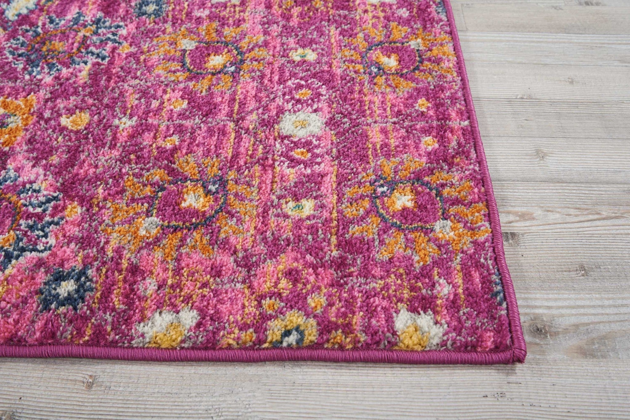 6' Fuchsia Floral Power Loom Runner Rug