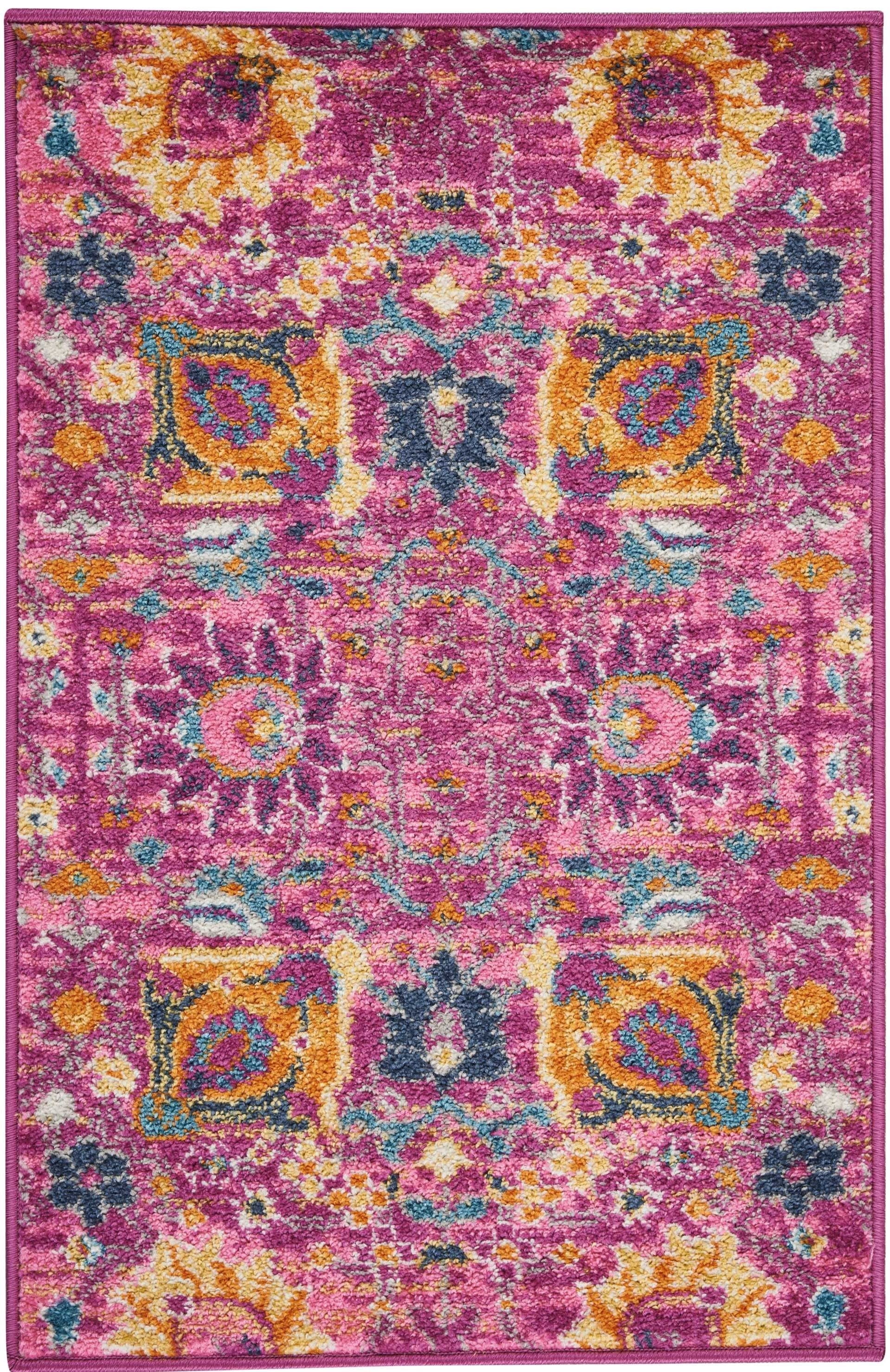 6' Fuchsia Floral Power Loom Runner Rug