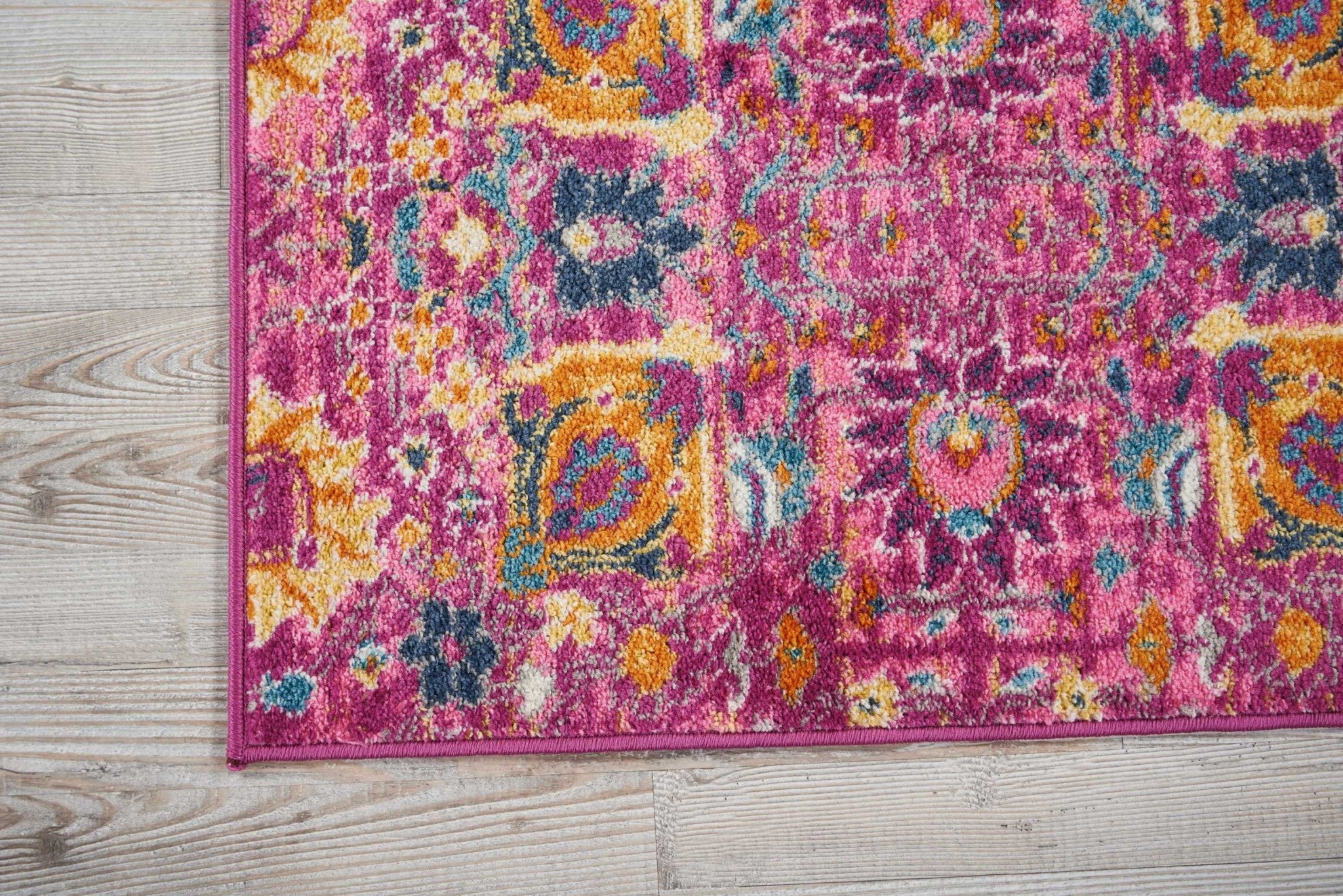 6' Fuchsia Floral Power Loom Runner Rug