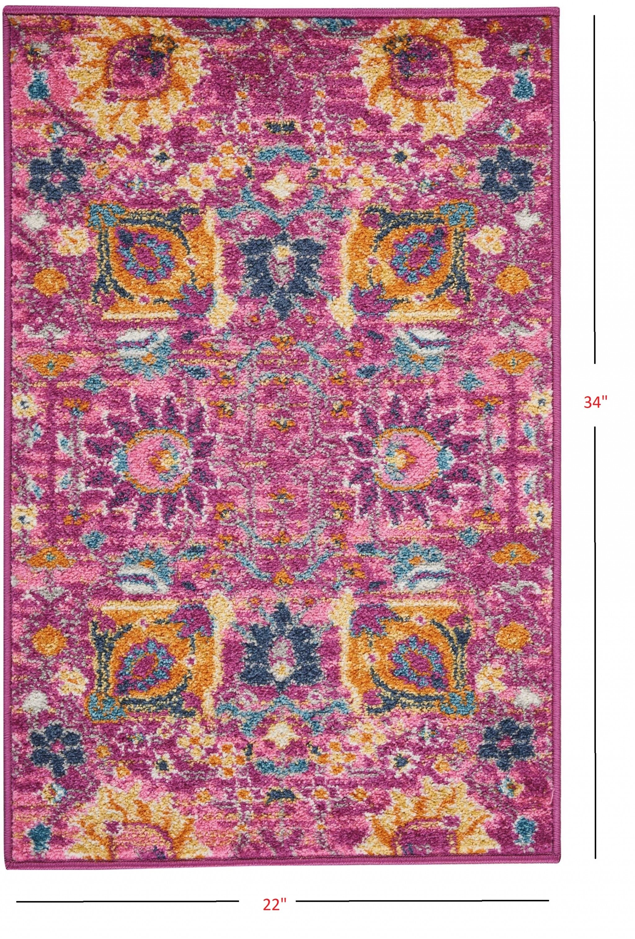 6' Fuchsia Floral Power Loom Runner Rug