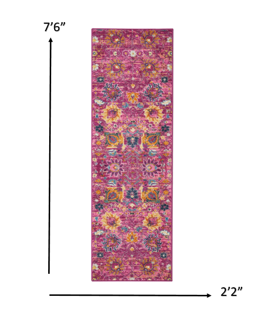 6' Fuchsia Floral Power Loom Runner Rug