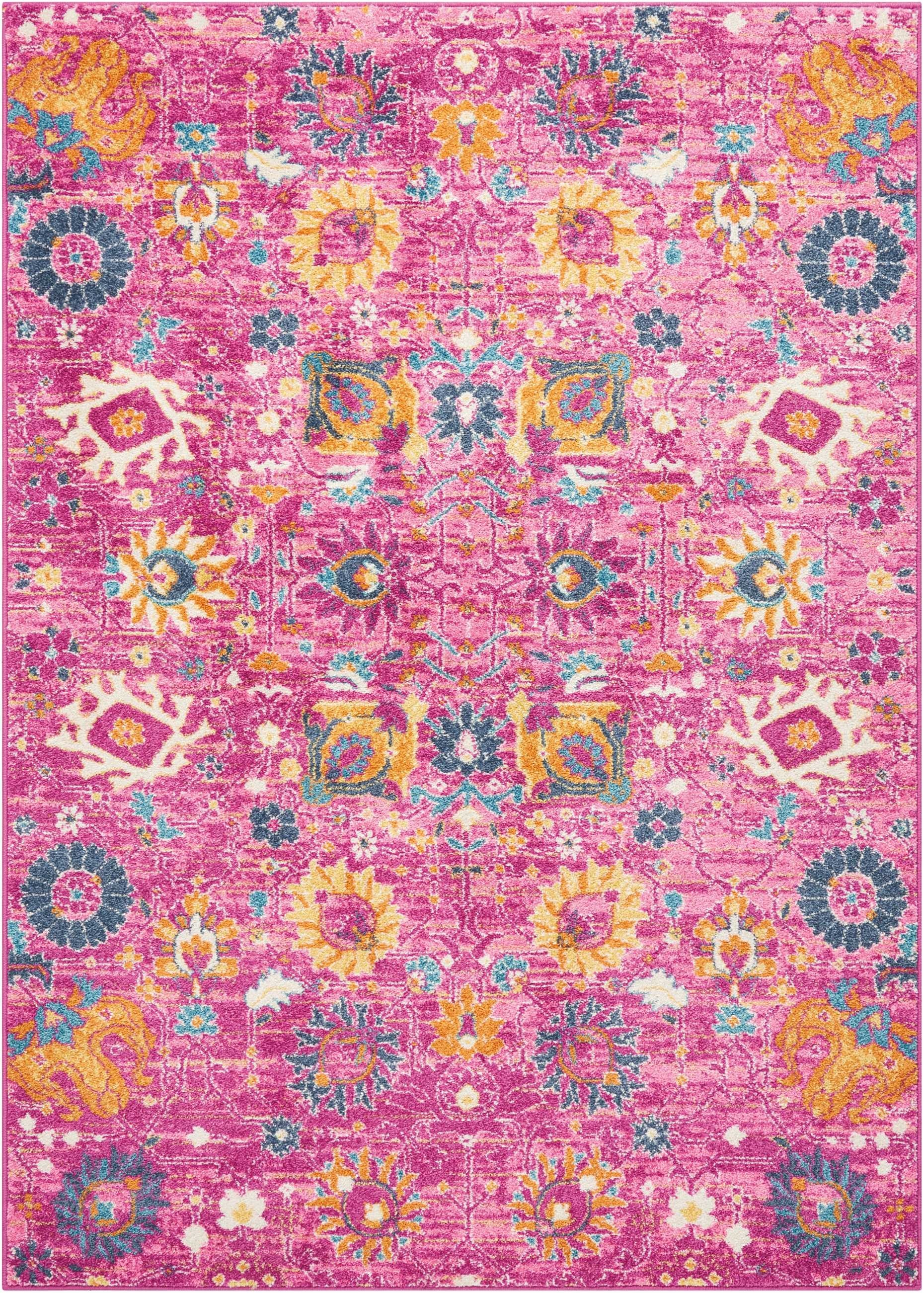 6' Fuchsia Floral Power Loom Runner Rug