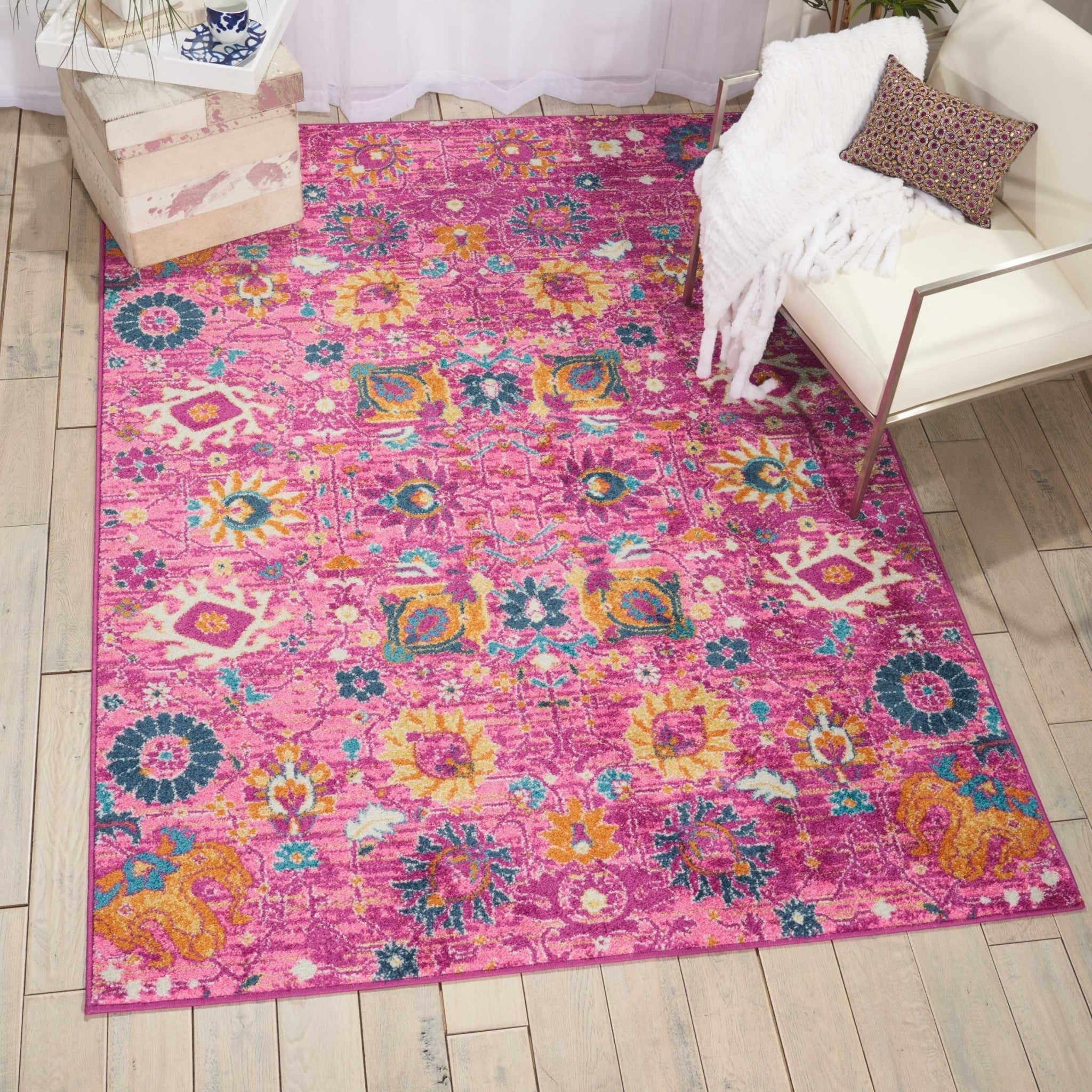 4' X 6' Fuchsia Floral Power Loom Area Rug