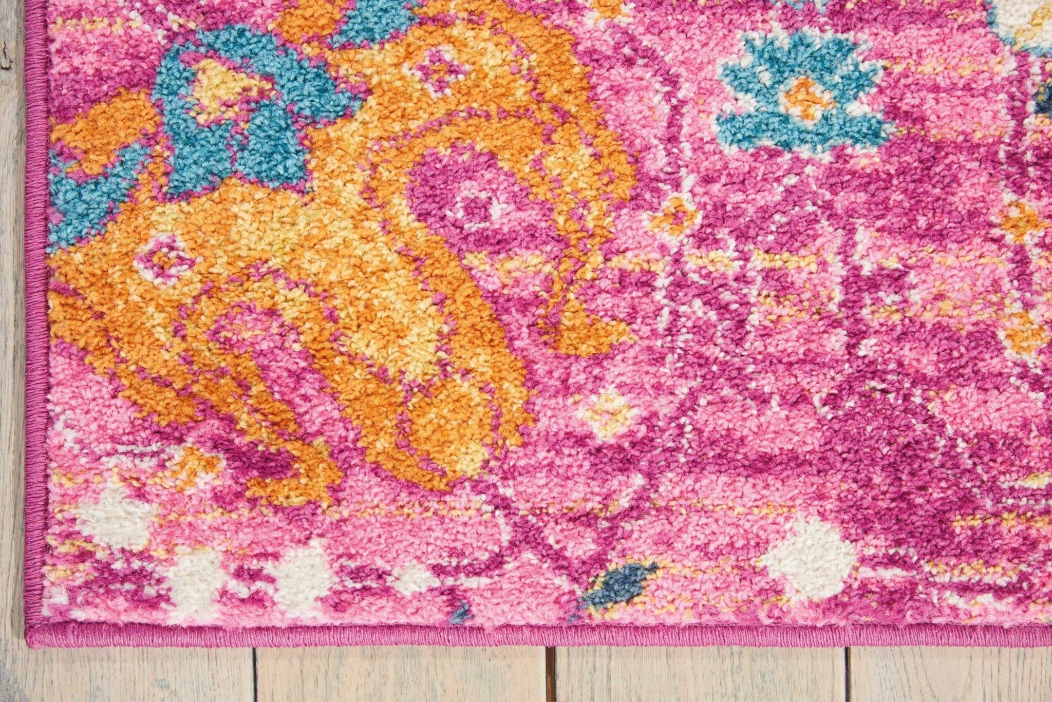 6' Fuchsia Floral Power Loom Runner Rug