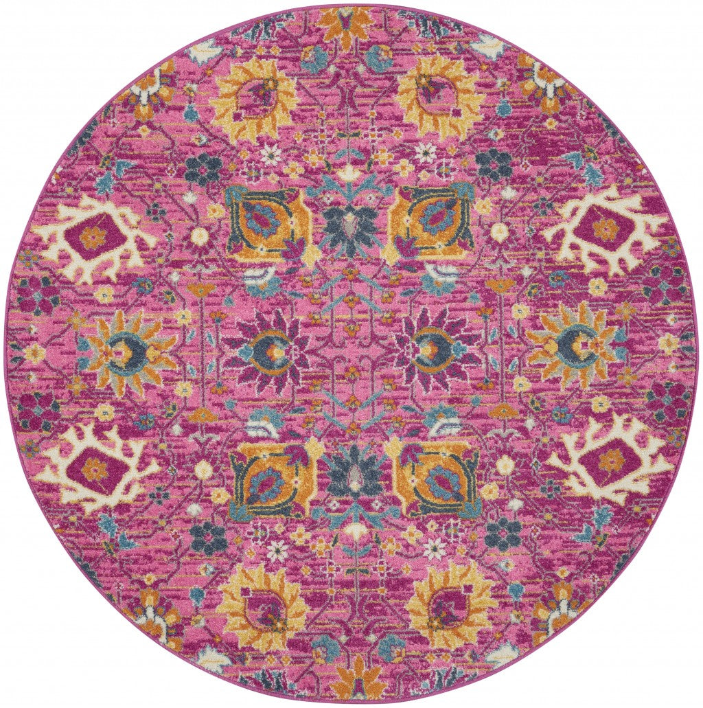 6' Fuchsia Floral Power Loom Runner Rug