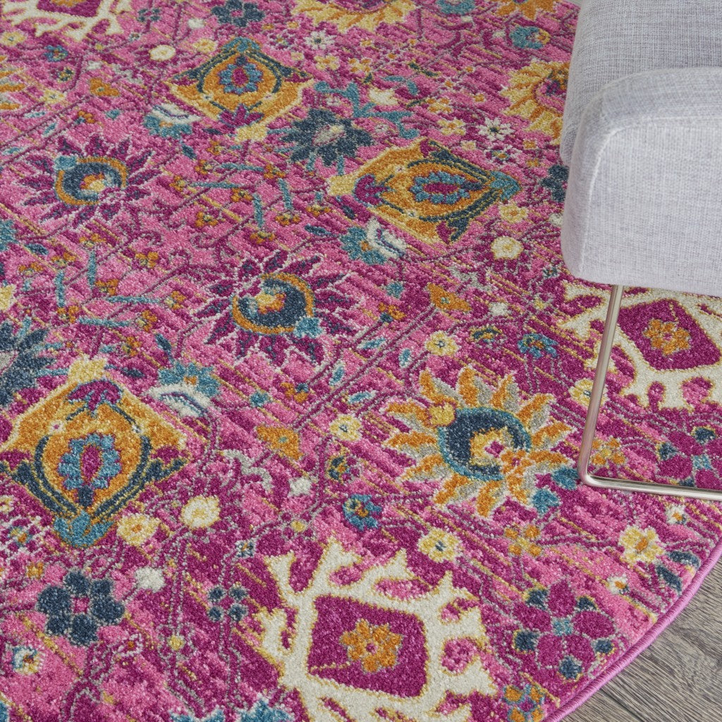 6' Fuchsia Floral Power Loom Runner Rug