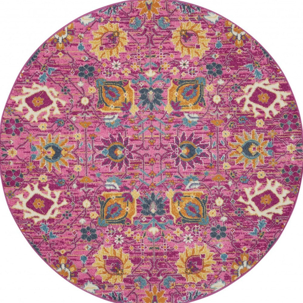 4' X 6' Fuchsia Floral Power Loom Area Rug