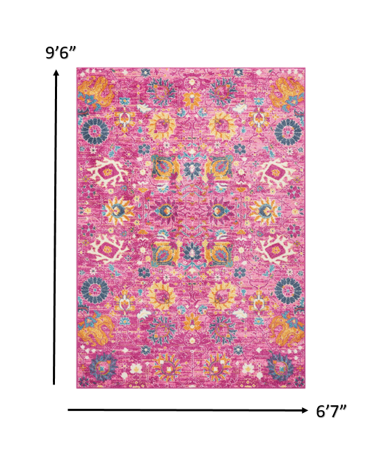 4' X 6' Fuchsia Floral Power Loom Area Rug