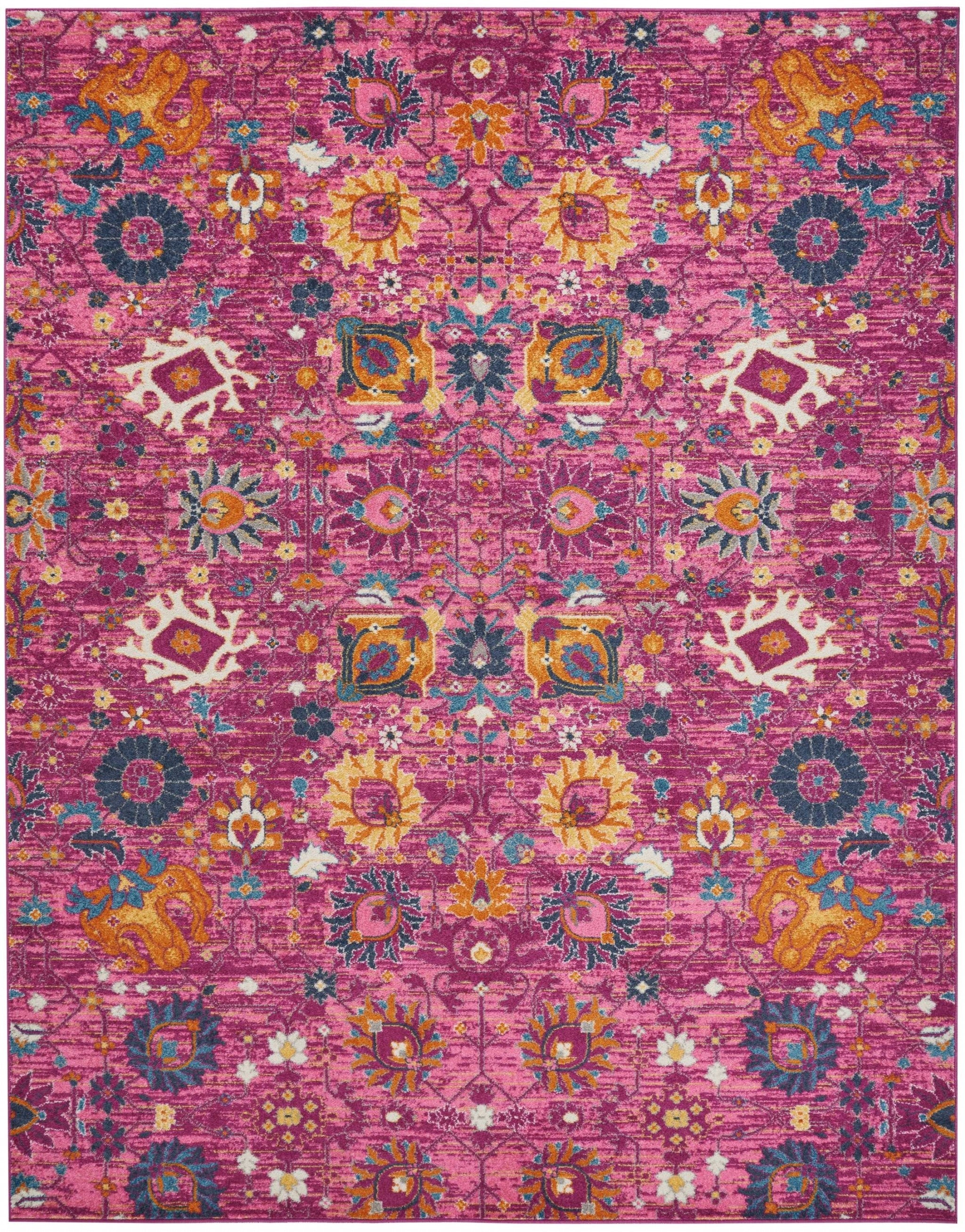 6' Fuchsia Floral Power Loom Runner Rug